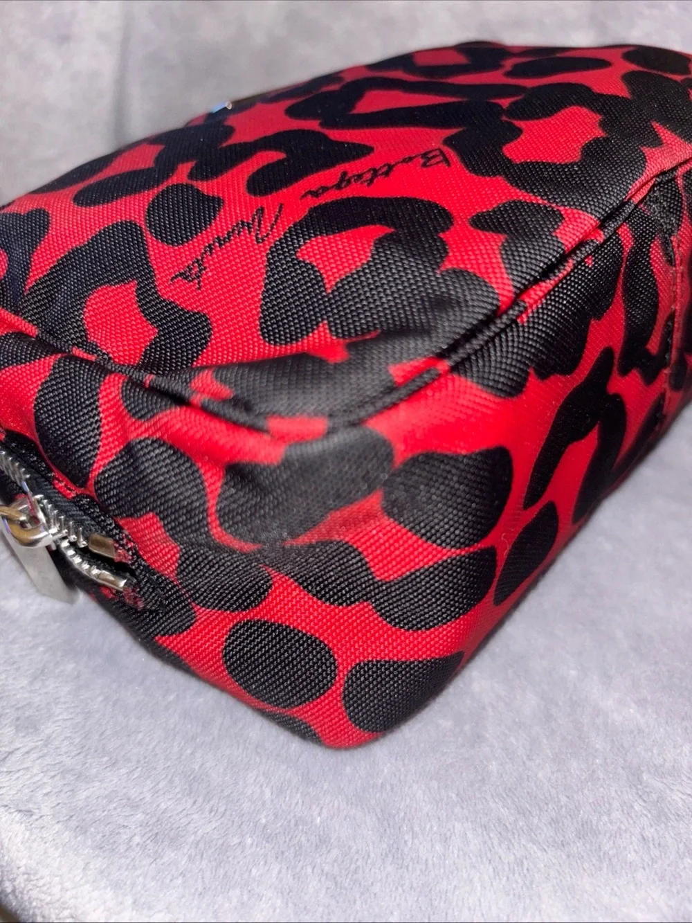 Bottega Veneta Red and Black Leopard Print toiletry pouch with Coa